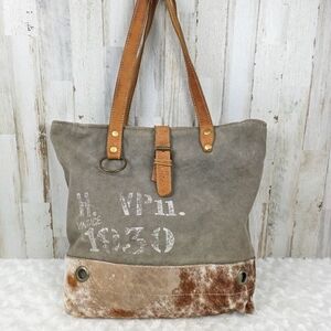 Myra Bag Vintage 1930 Canvas Leather Tote Bag